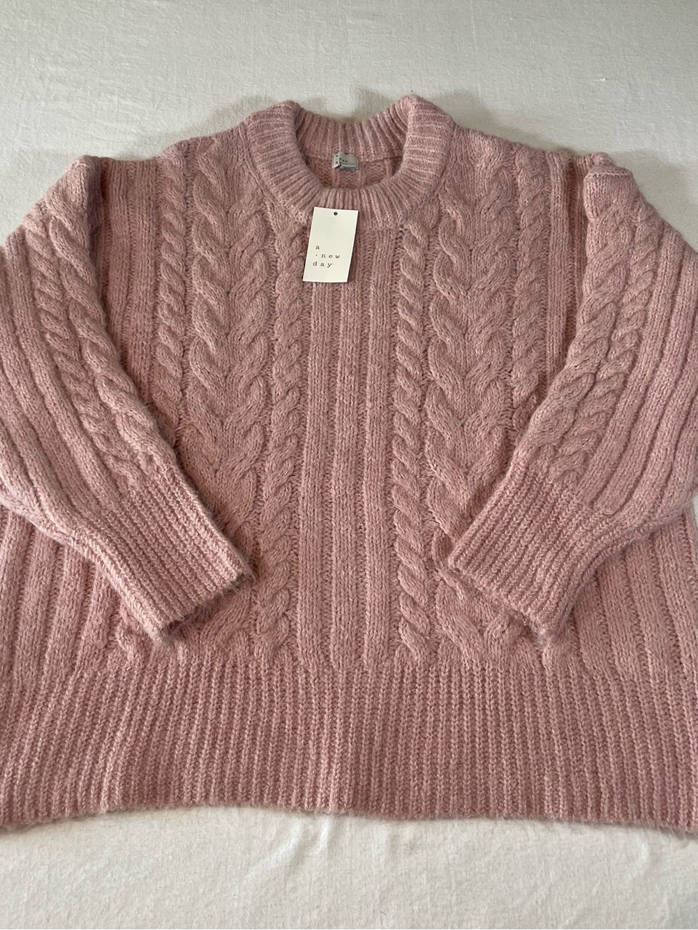 a new day Soft Pink Cable-Knit Crewneck Sweater NWT